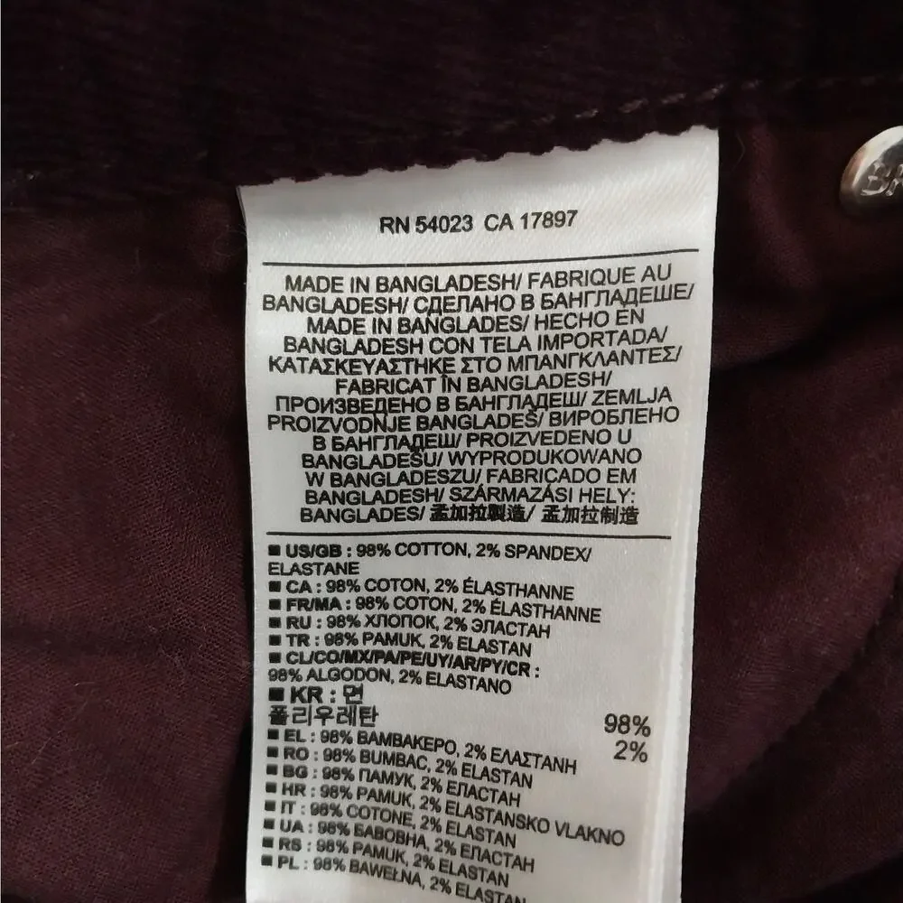 BANANA REPUBLIC! RICH BURGUNDY RED FINE WALE CORDUROY SKINNY PANTS! SZ 8P
